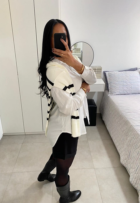 Blusa Tricot Over Listras Off White Feminino