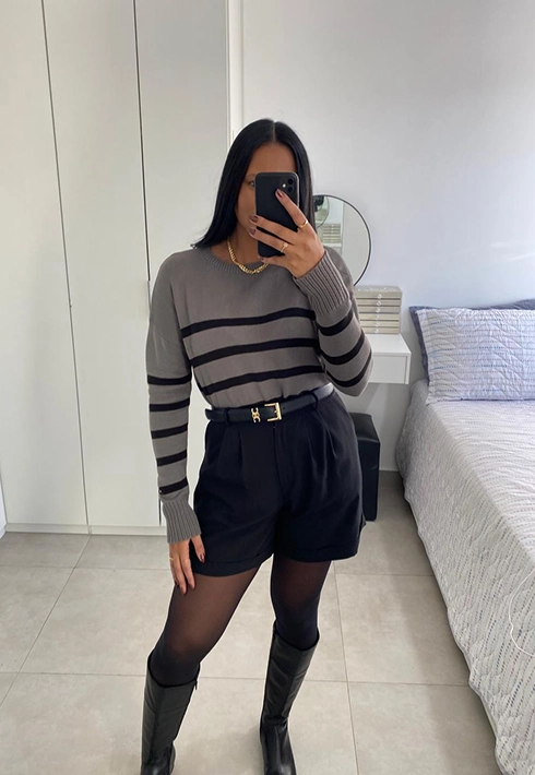 Blusa Tricot Over Listras Cinza