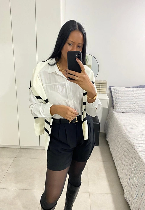 Short Alfaiataria Pregas Preto Feminino