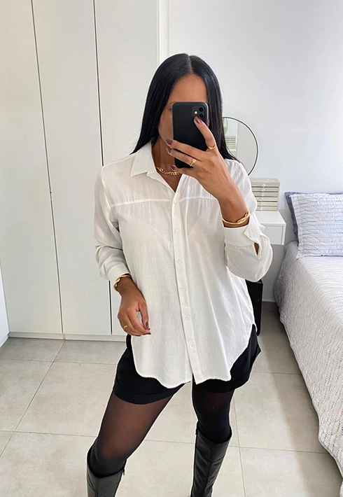 Camisa Básica Over Ianca Off White Feminino