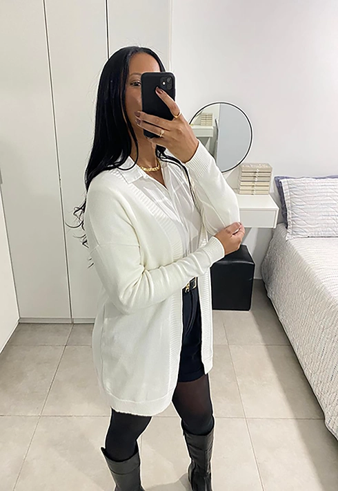 Cardigan Tricot Alongado Liso Laise Off 