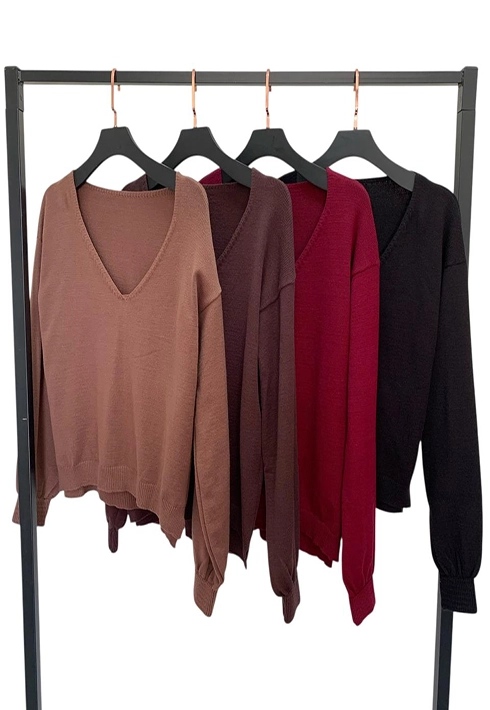 Blusa Tricot Gola V Mousse Marrom Café