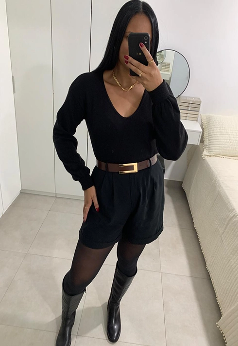 Blusa Tricot Gola V Mousse Preto Feminino