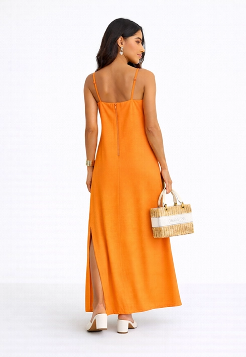 Vestido Alça Regulável Flor Laranja