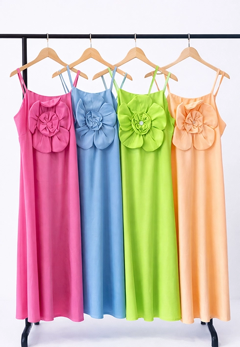 Vestido Alça Regulável Flor Laranja