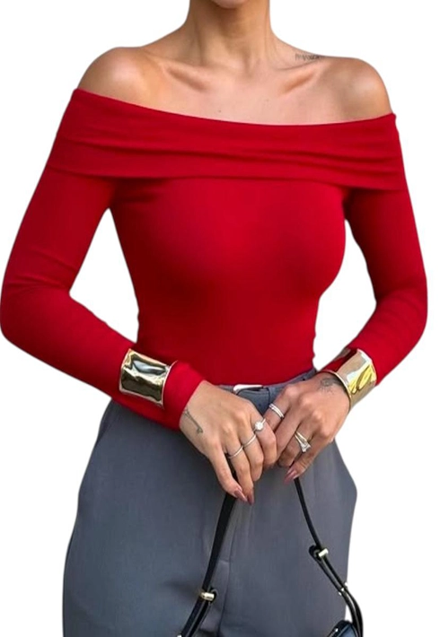 Blusa Gola Canoa Leona Vermelha Feminino