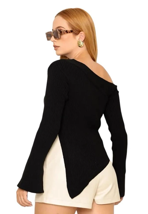Blusa Tricot Assimétrica Ari Preta