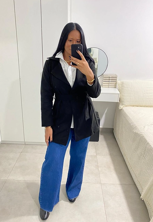 Casaco Sobretudo Lã Batida Preto Feminino