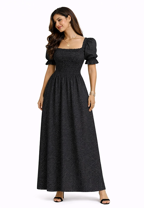 Vestido Lastex Mari Poá Preto