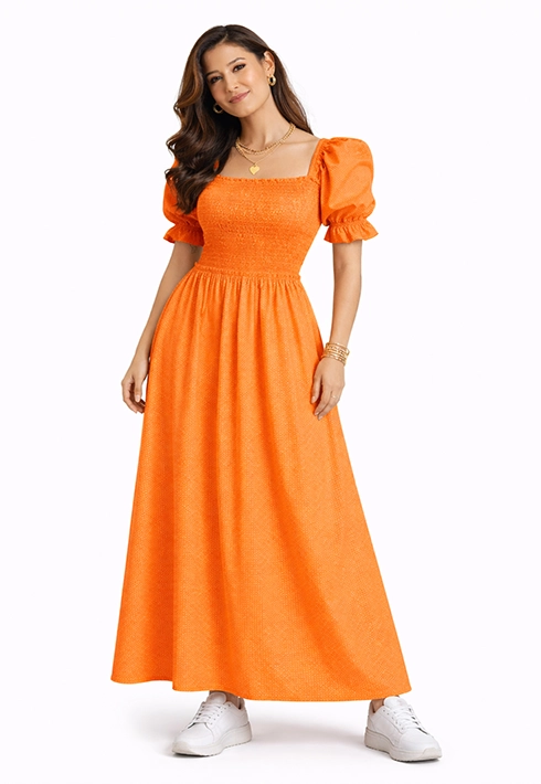 Vestido Lastex Mari Poá Laranja
