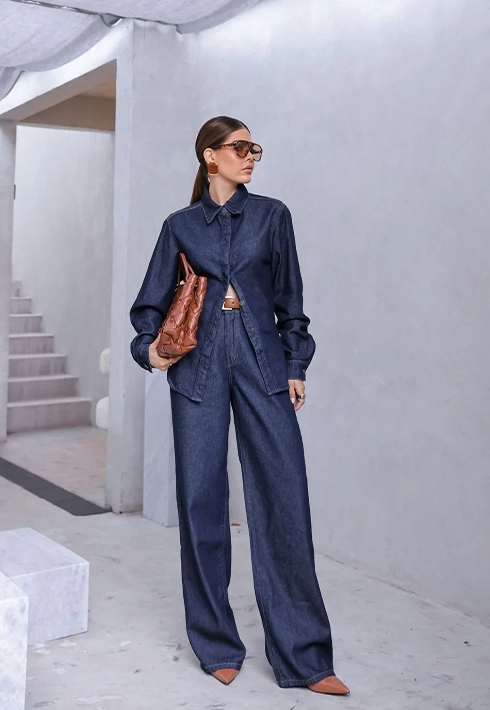 Calça Wide Leg Raw Denim