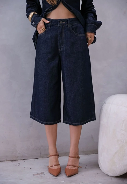 Bermuda Longa Raw Denim Feminino
