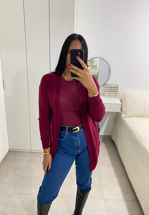 Cardigan Tricot Jade Bordô