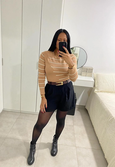 Blusa Tricot Modal Listras Bege Feminino