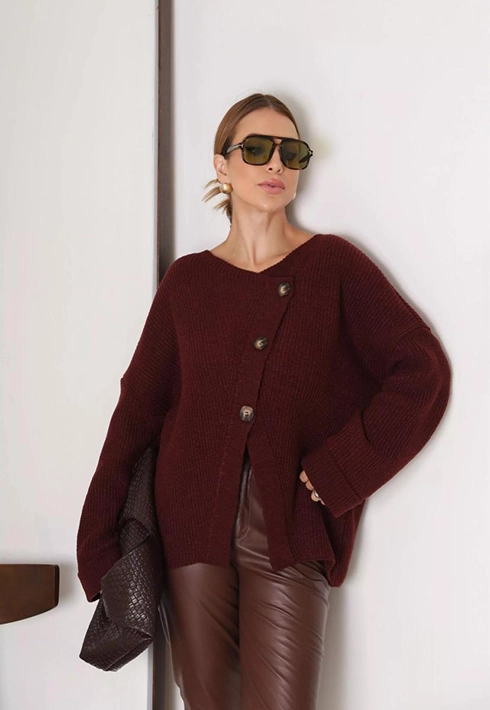 Casaco Tricot Transpassado Vinho Feminino
