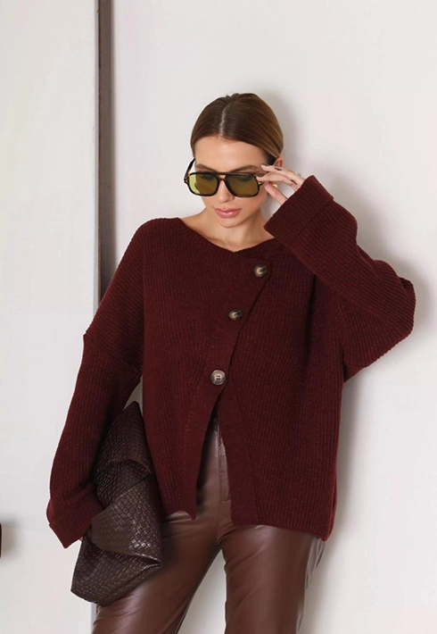 Casaco Tricot Transpassado Vinho