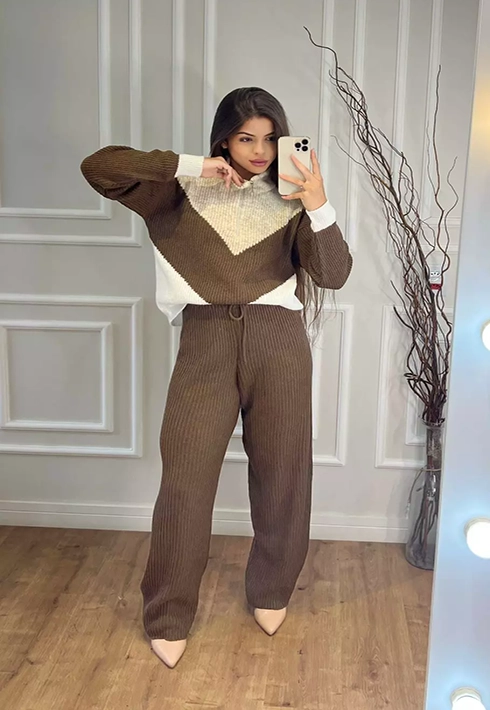 Conjunto Tricot Mousse Zíper Marrom Feminino