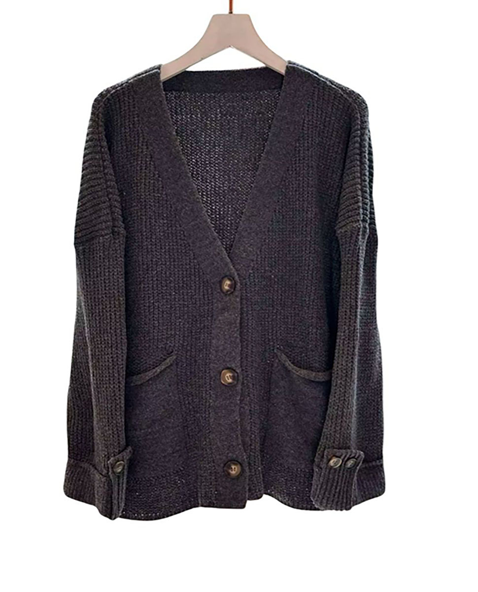 Casaco Tricot Mousse Botões Grafite