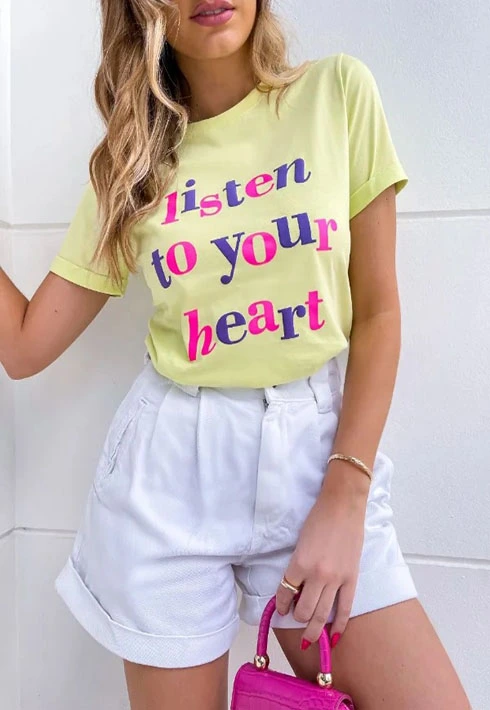 T-shirt Heart Verde Lima Feminino