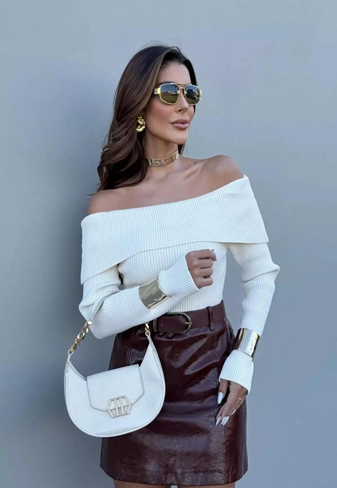 Blusa Tricot Ombro a Ombro Off White
