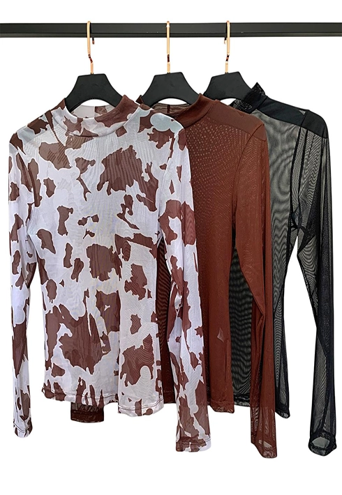 Blusa de Tule Manga Longa Marrom
